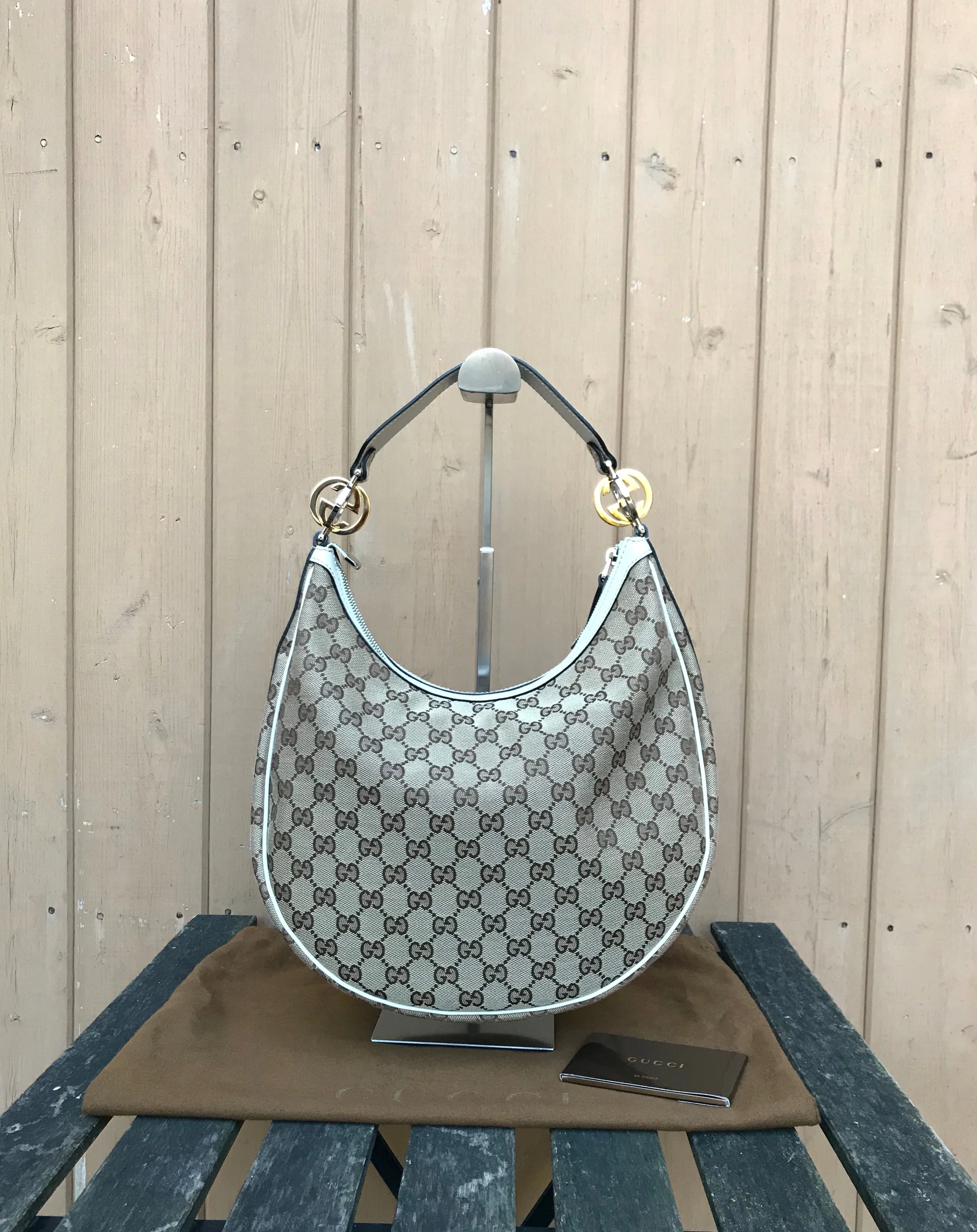GUCCI Medium Monogram GG Twins Canvas Leather Hobo Shoulder Bag