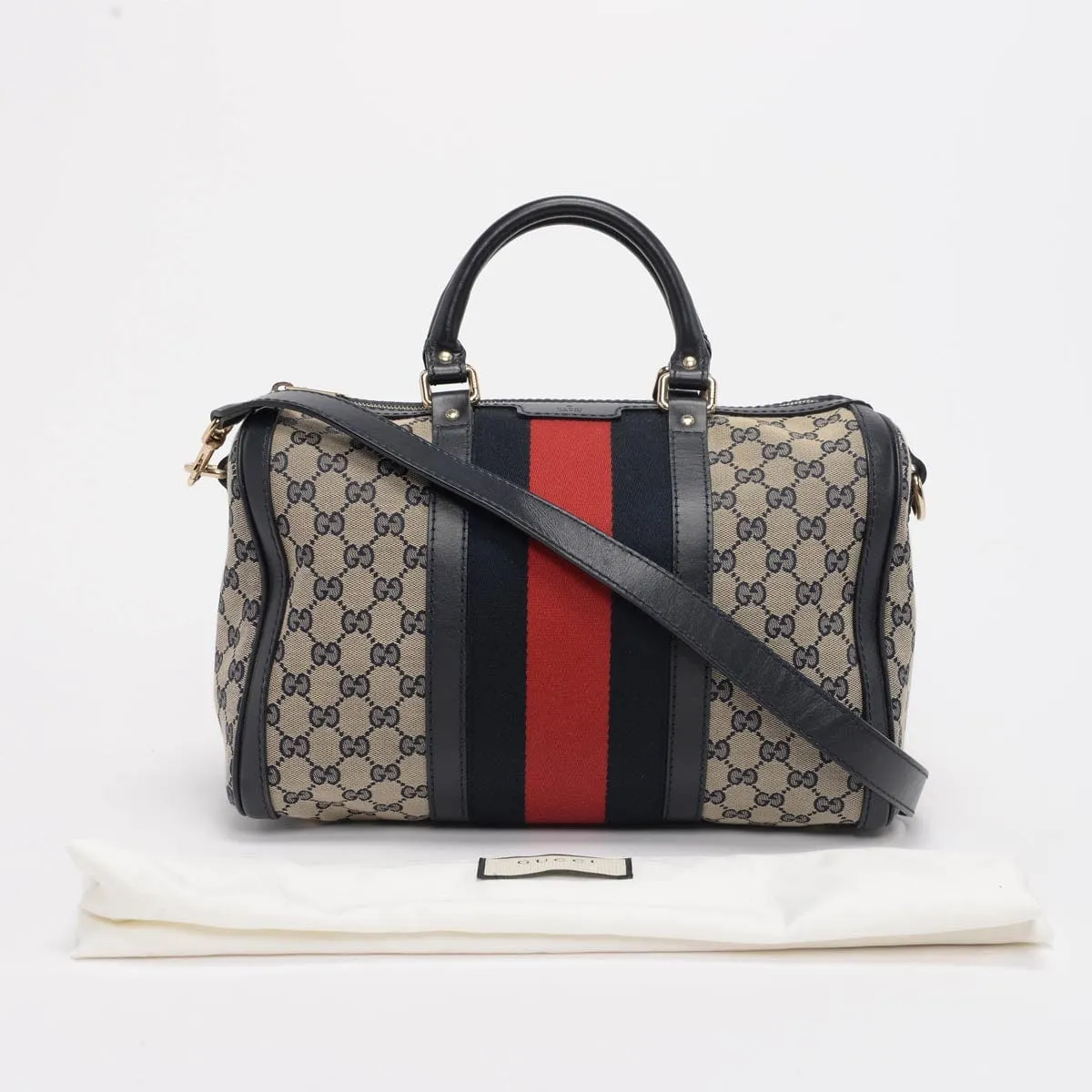 Gucci Navy GG Canvas Vintage Web GG Boston Bag