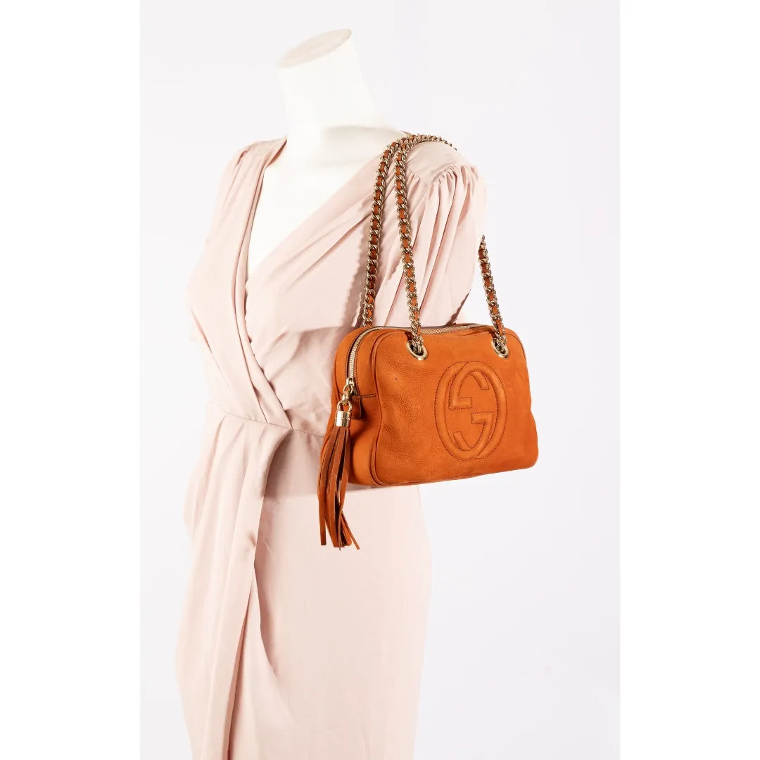 Gucci Orange Pebbled Leather Soho Disco Chain Shoulder Bag