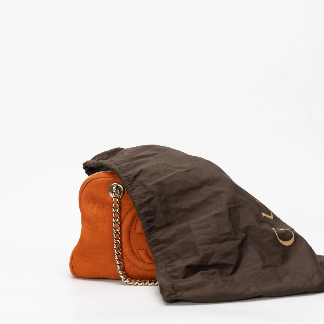Gucci Orange Pebbled Leather Soho Disco Chain Shoulder Bag