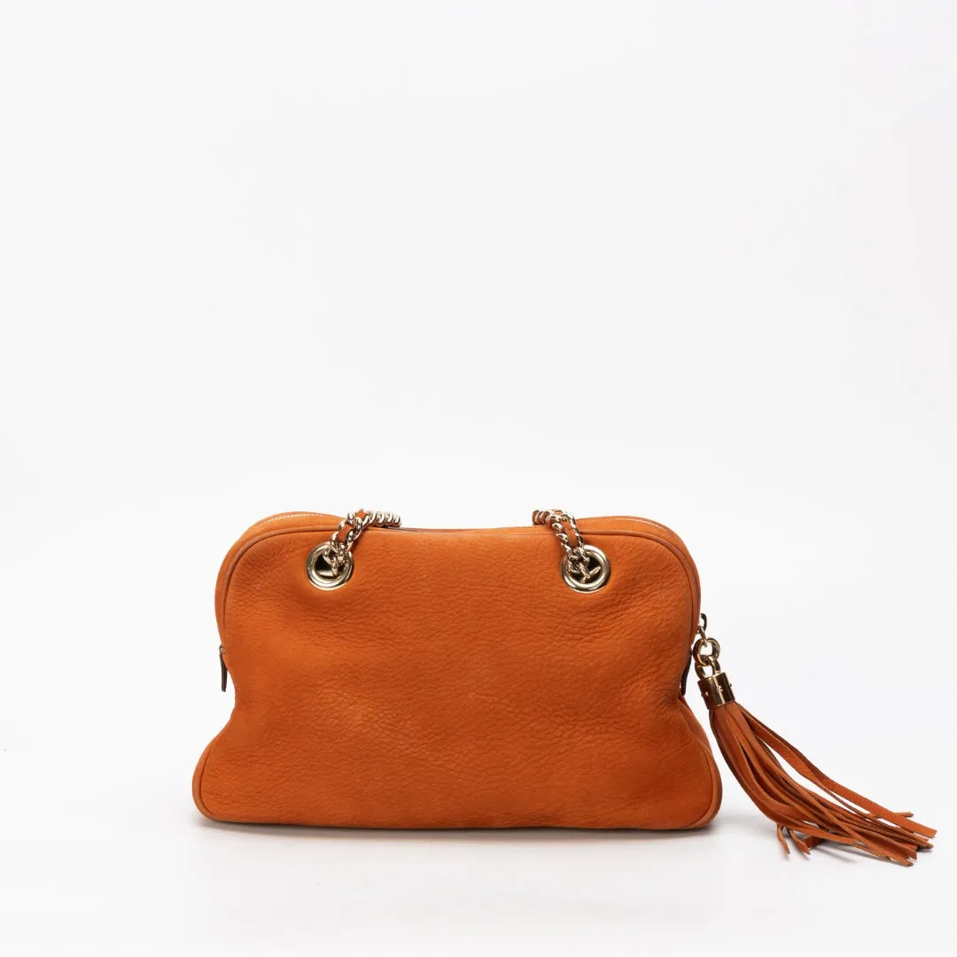 Gucci Orange Pebbled Leather Soho Disco Chain Shoulder Bag
