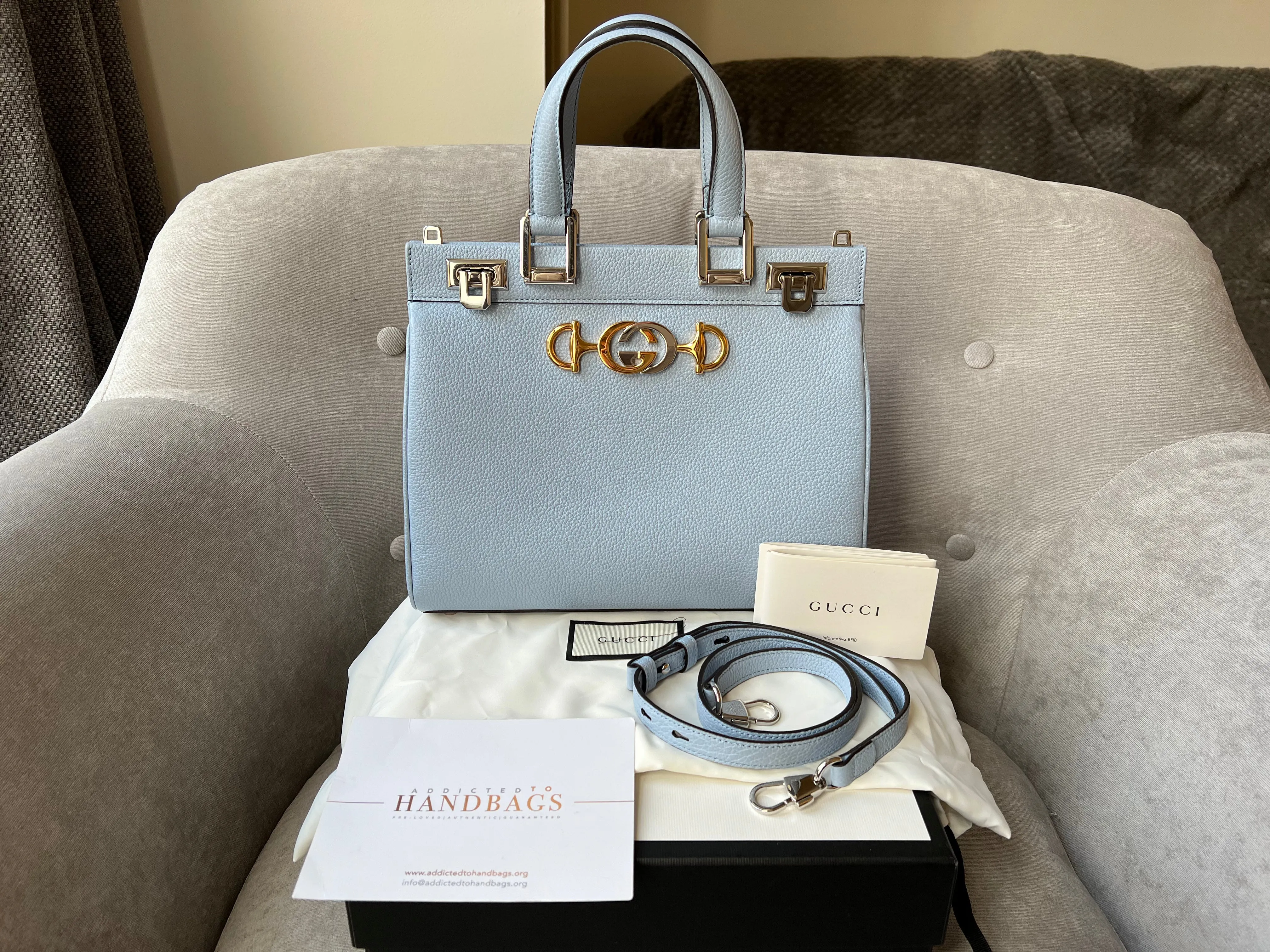 Gucci Pale Blue Medium Zumi Tote (2210)
