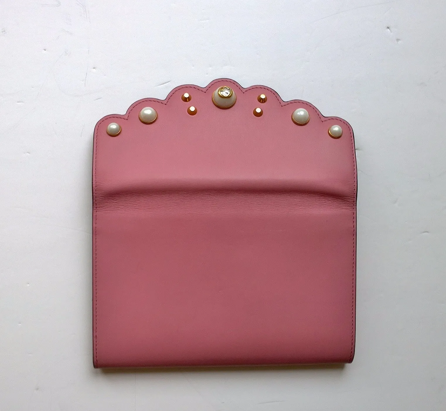 Gucci Peony Pink Leather and Pearl Clutch