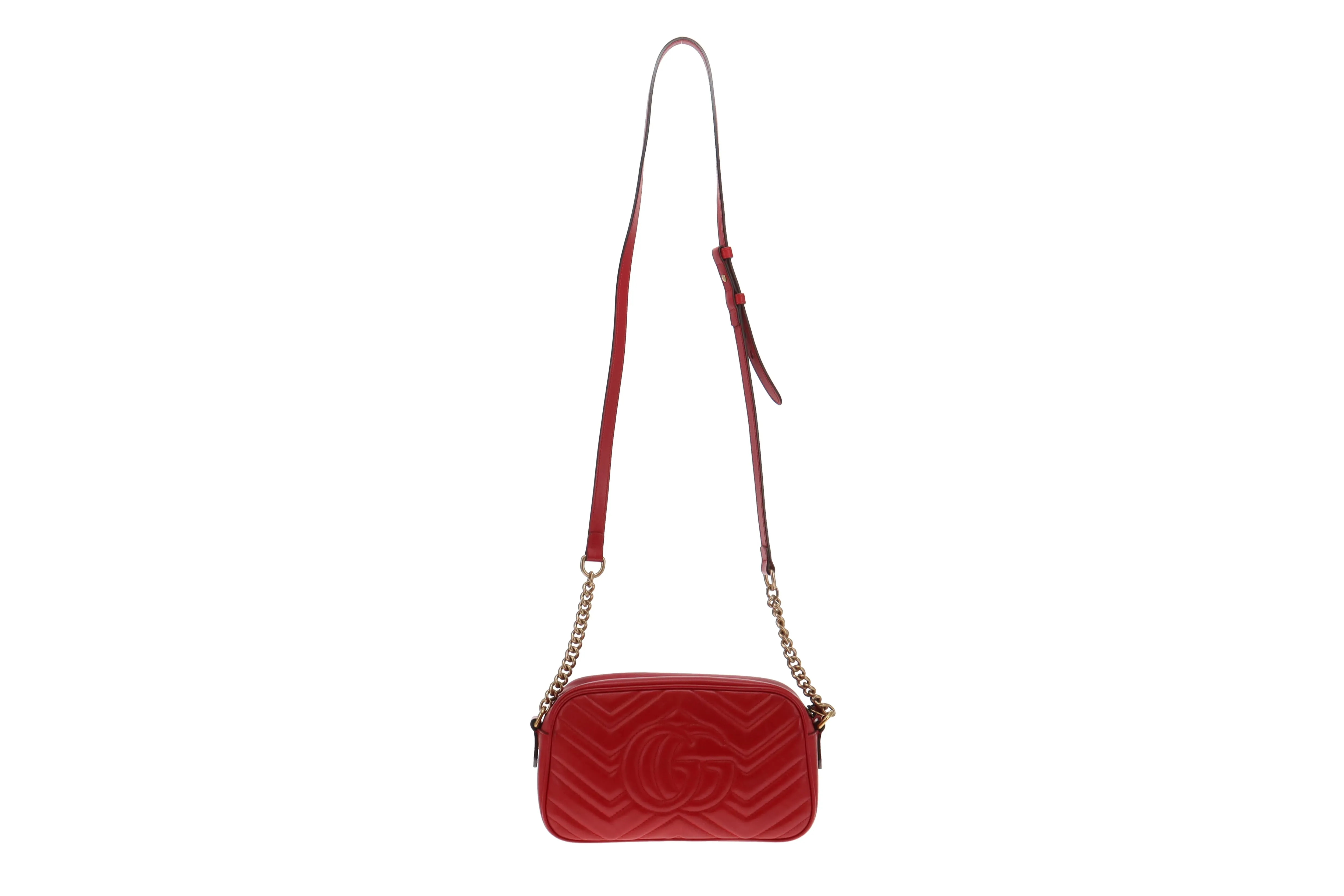 Gucci Red Chevron Leather Marmont Camera Bag Small