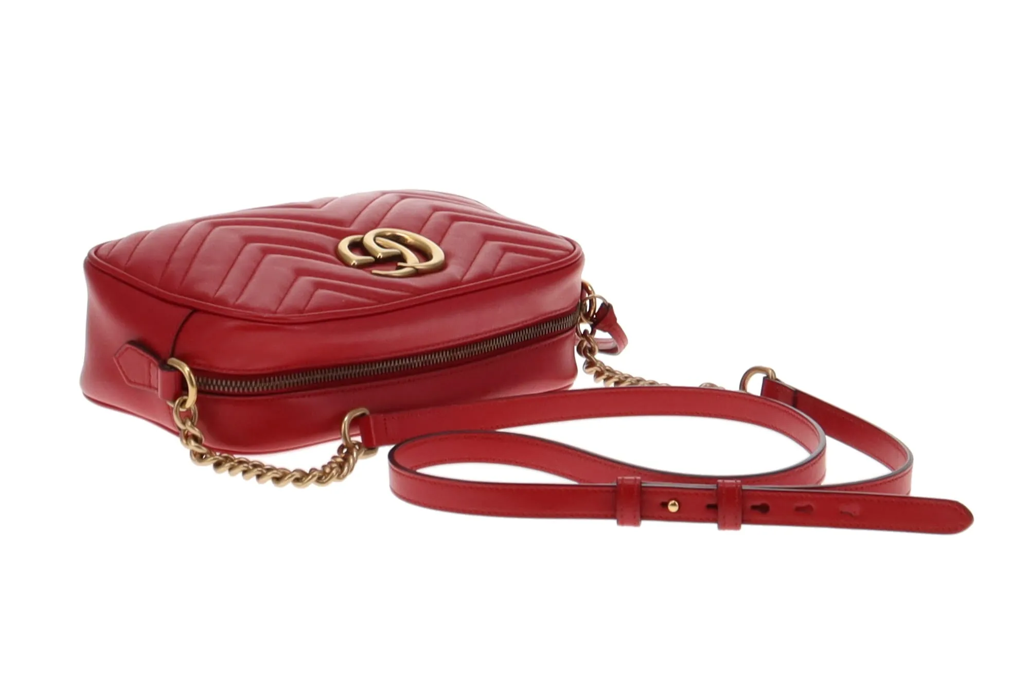 Gucci Red Chevron Leather Marmont Camera Bag Small