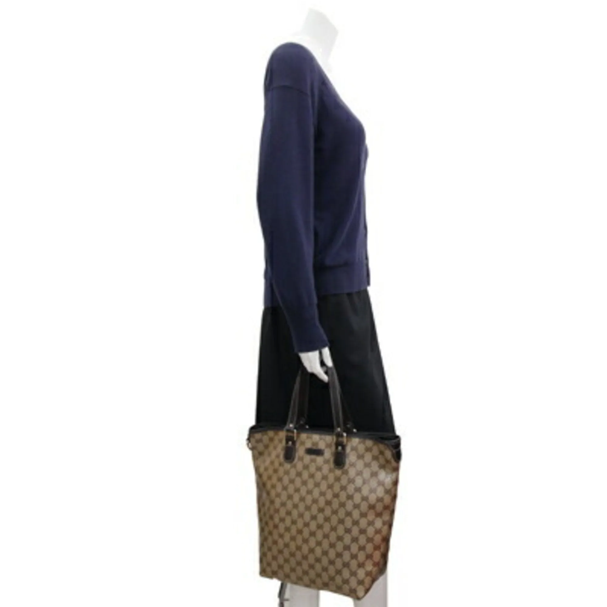 GUCCI tote bag GG crystal 265693 dark brown beige PVC leather ladies