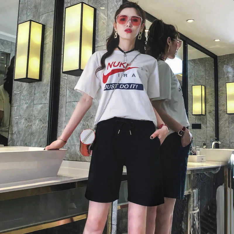Gym Shorts Women Korean Loose Harajuku BF Student Pants Solid Colored Jogging Wide Leg Casual Bermuda Shorts