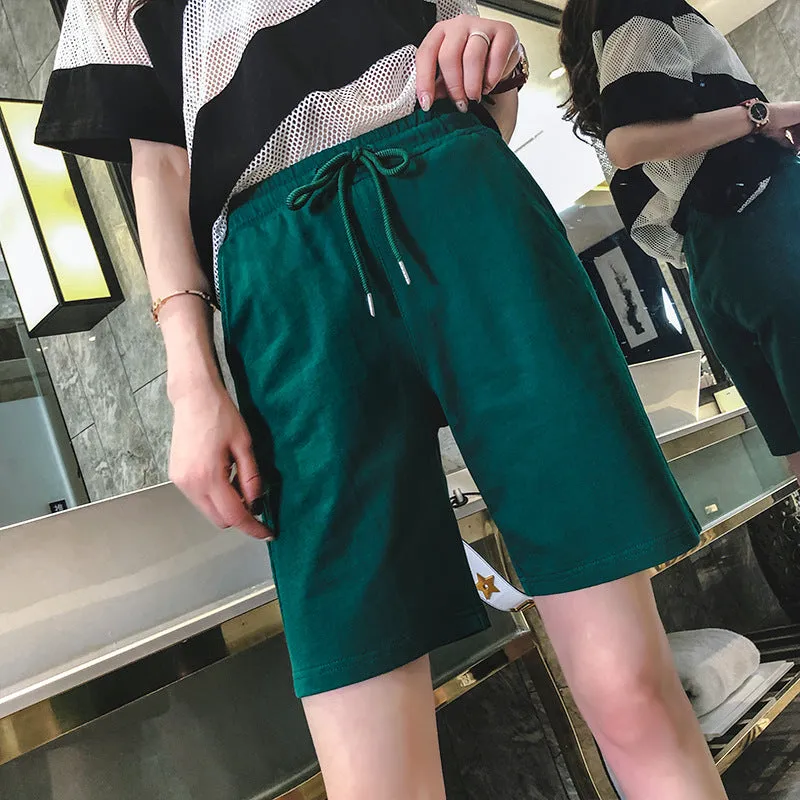Gym Shorts Women Korean Loose Harajuku BF Student Pants Solid Colored Jogging Wide Leg Casual Bermuda Shorts
