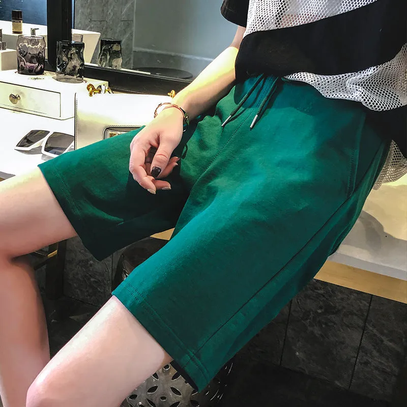 Gym Shorts Women Korean Loose Harajuku BF Student Pants Solid Colored Jogging Wide Leg Casual Bermuda Shorts