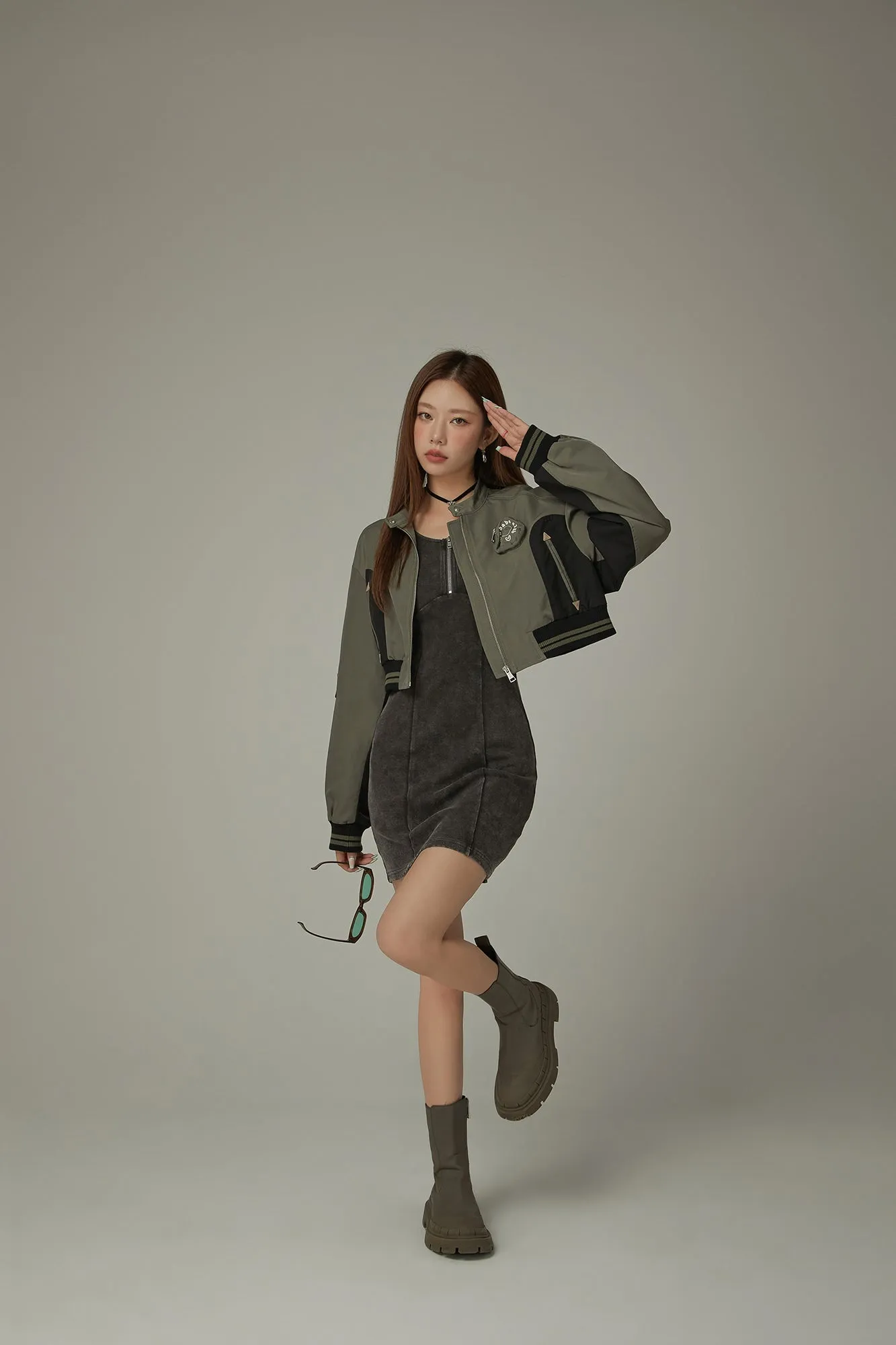 Half Zip Up Long Sleeve Mini Dress