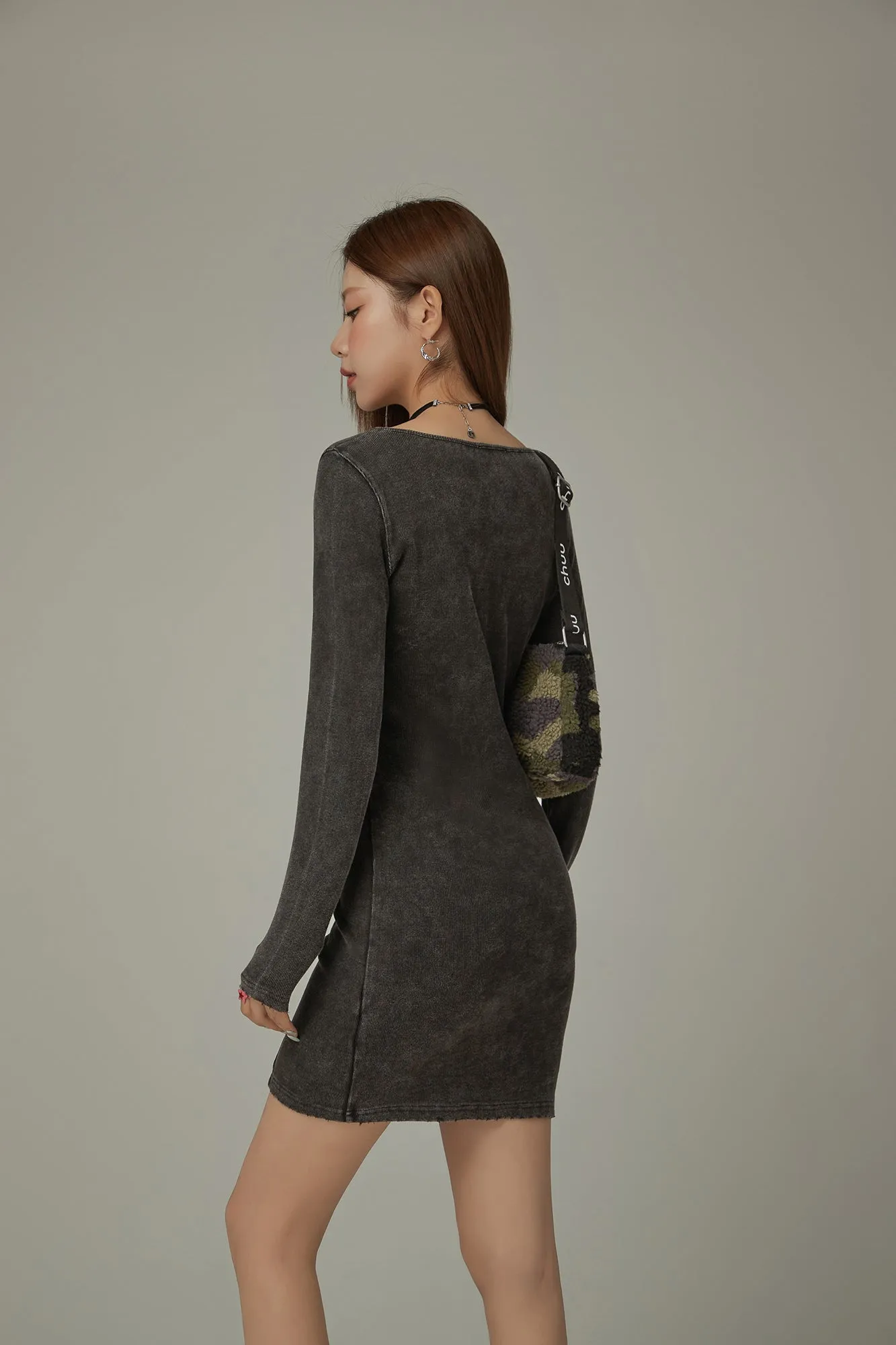 Half Zip Up Long Sleeve Mini Dress