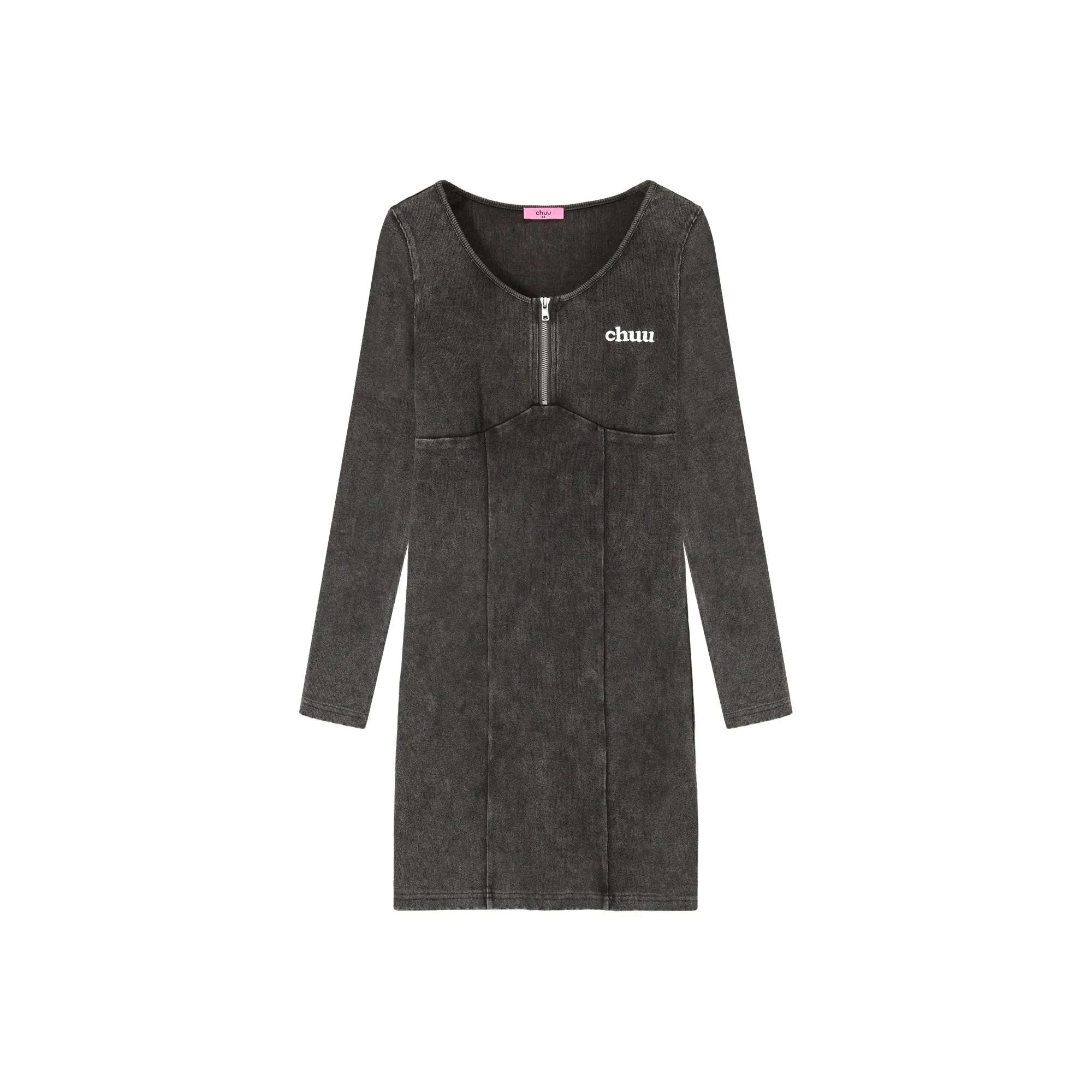 Half Zip Up Long Sleeve Mini Dress