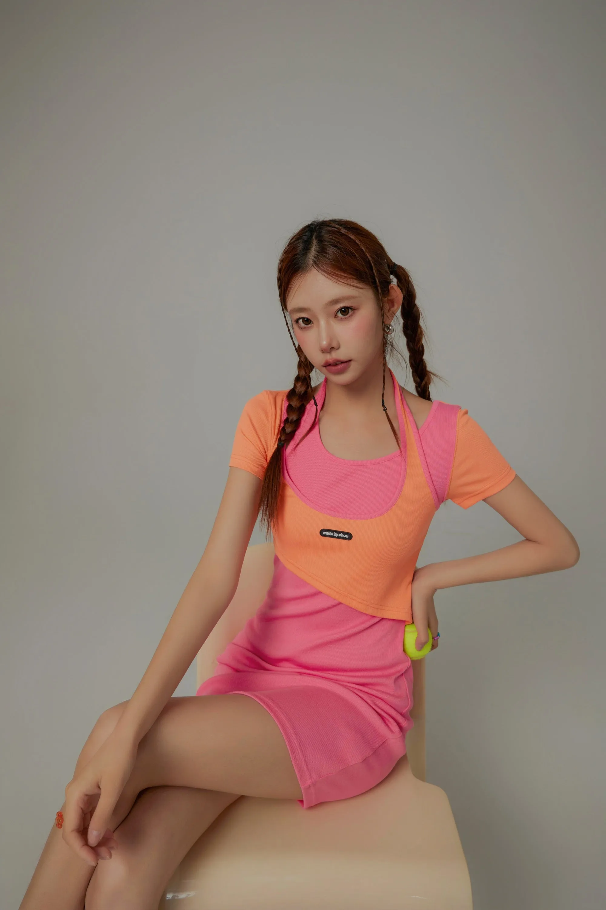 Halter Neck Short Sleeve Color Mini Dress