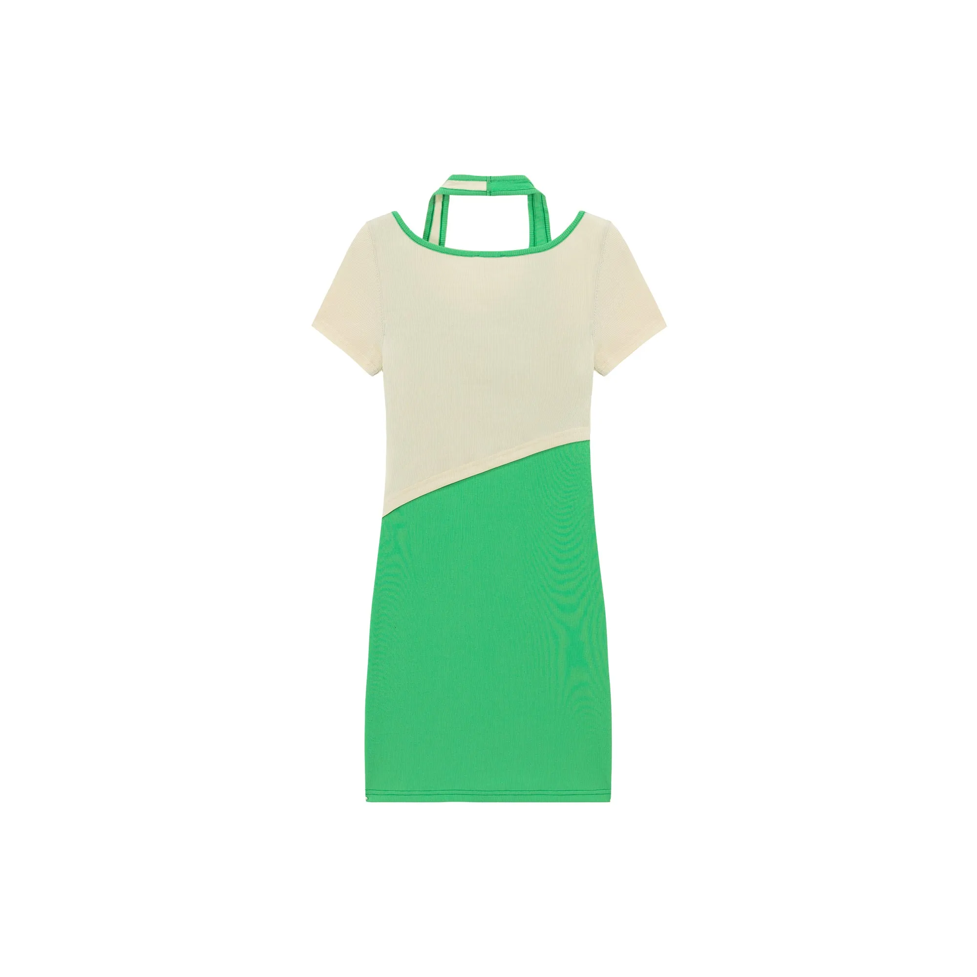 Halter Neck Short Sleeve Color Mini Dress