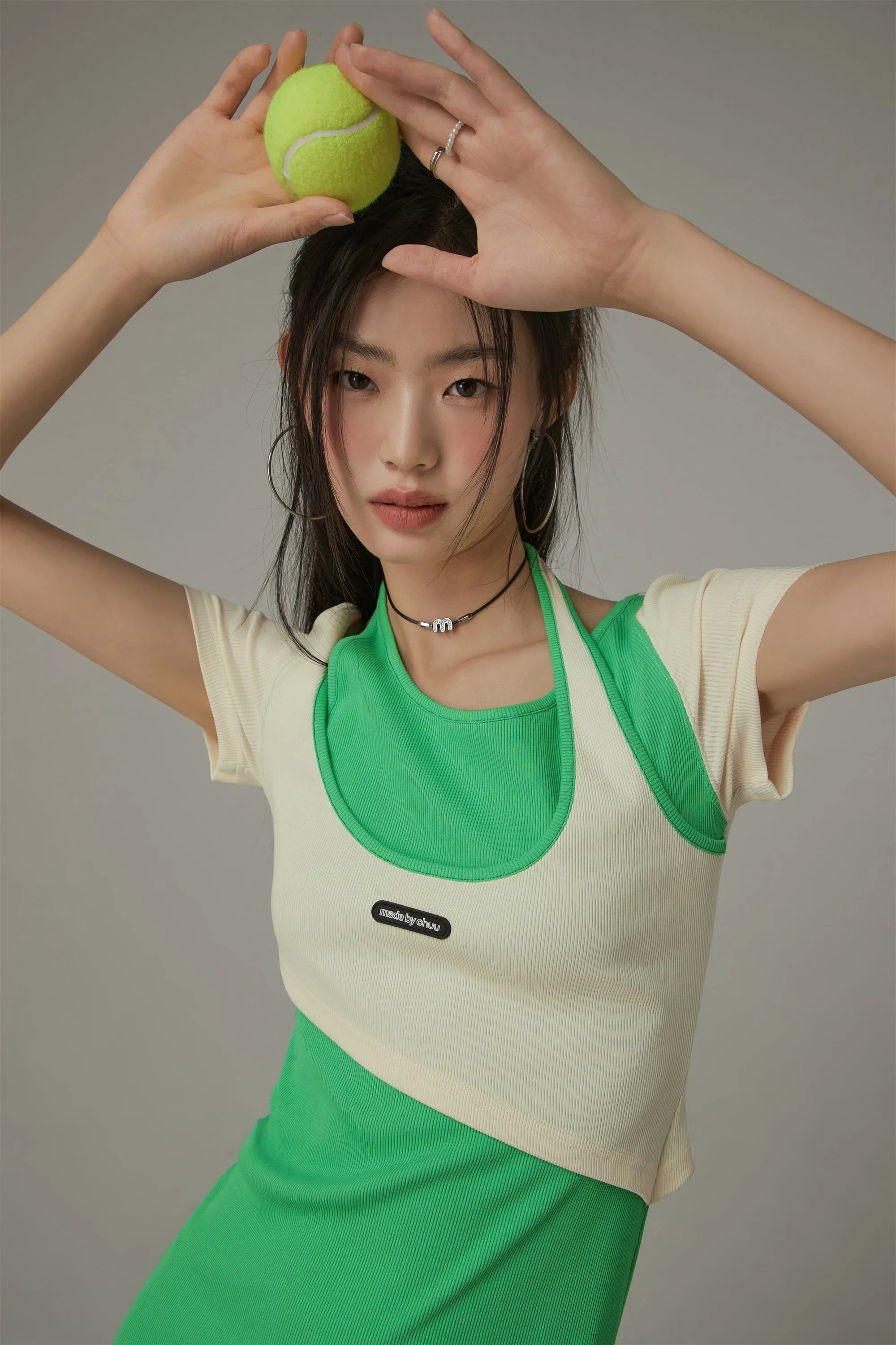 Halter Neck Short Sleeve Color Mini Dress