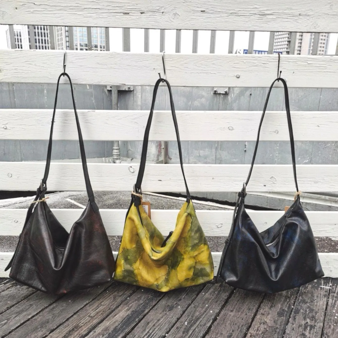 Handcrafted Luxurious Italian Full Grain Leather Hobo Bag Trio Vibrant