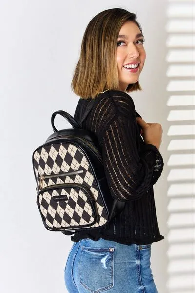 Hazel Blues® |  David Jones Argyle Pattern PU Leather Backpack