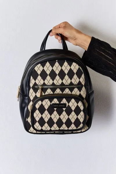 Hazel Blues® |  David Jones Argyle Pattern PU Leather Backpack