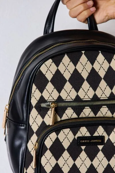 Hazel Blues® |  David Jones Argyle Pattern PU Leather Backpack