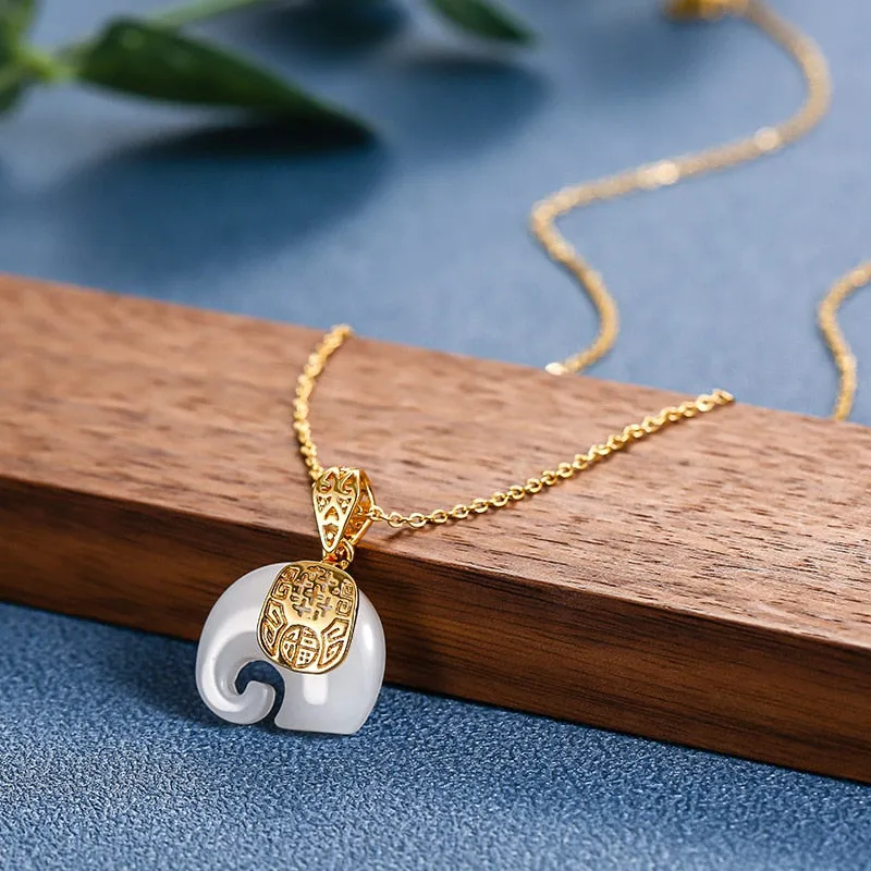 Hetian Jade Elephant Pendant Necklace Woman