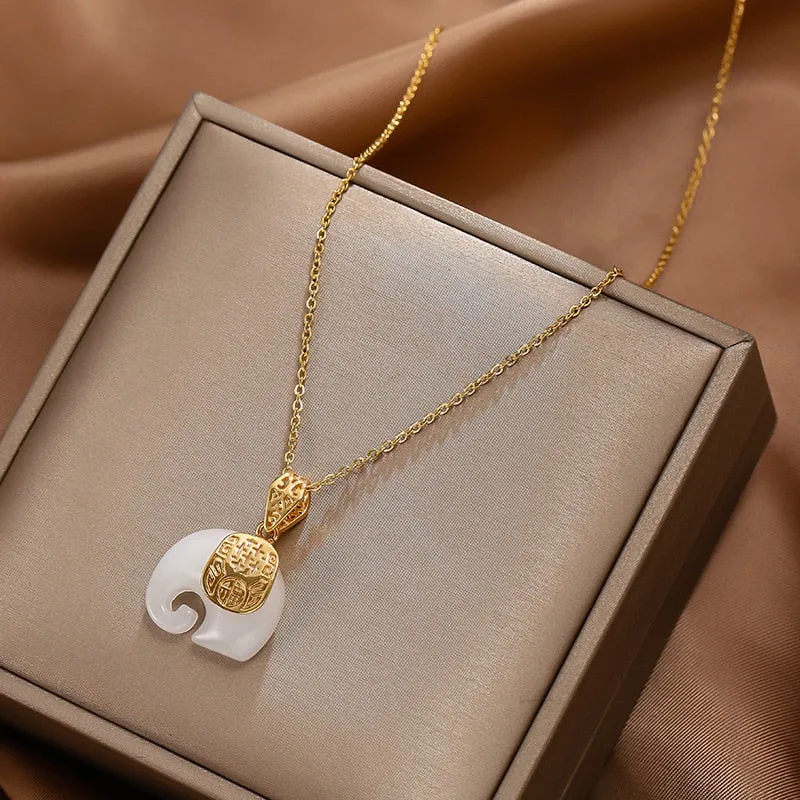 Hetian Jade Elephant Pendant Necklace Woman