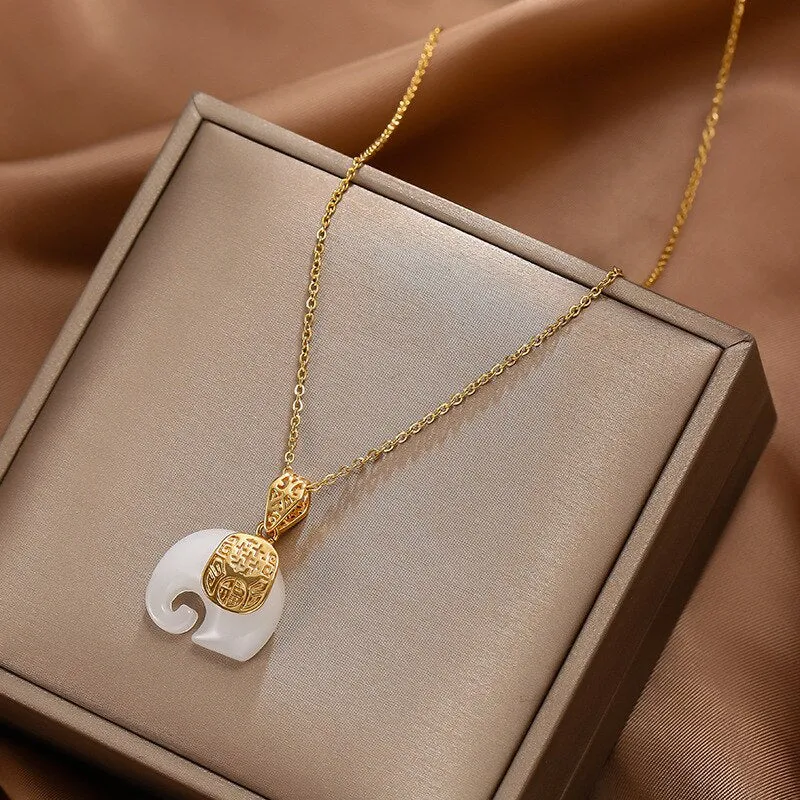 Hetian Jade Elephant Pendant Necklace Woman