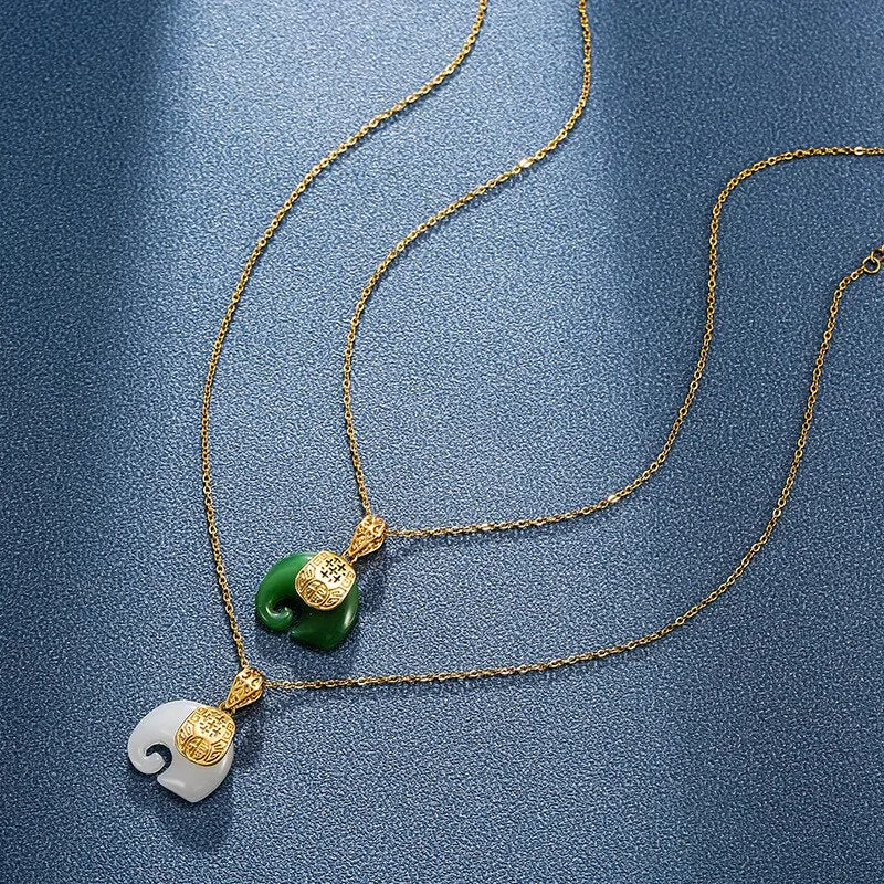 Hetian Jade Elephant Pendant Necklace Woman