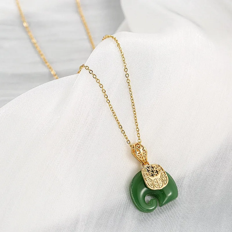Hetian Jade Elephant Pendant Necklace Woman