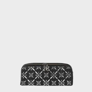 'HOLBORN' Metallic Silver and Black Floral Designer Leather Clutch Bag