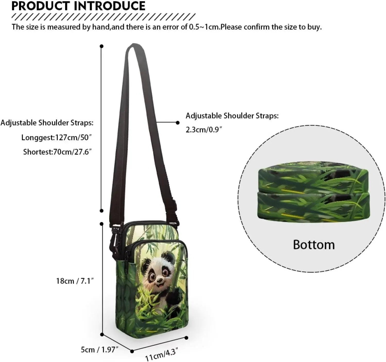 HUGS IDEA Cute Panda Print Small Messenger Bag Casual Shoulder Bag Mini Handbags Phone Bag for Women Crossbody Pouch Satchel Bags