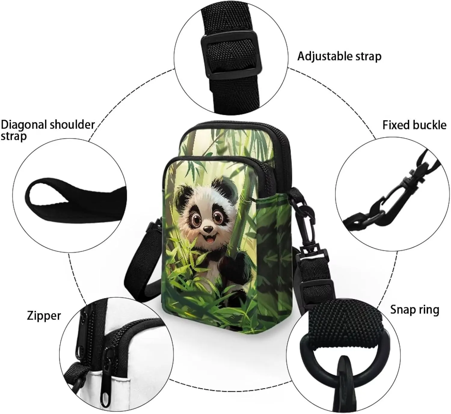 HUGS IDEA Cute Panda Print Small Messenger Bag Casual Shoulder Bag Mini Handbags Phone Bag for Women Crossbody Pouch Satchel Bags