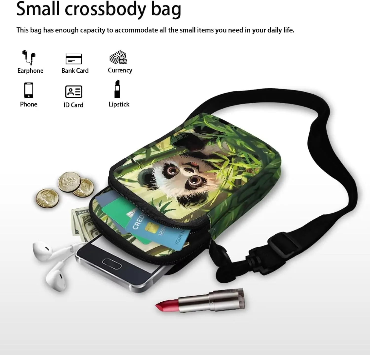 HUGS IDEA Cute Panda Print Small Messenger Bag Casual Shoulder Bag Mini Handbags Phone Bag for Women Crossbody Pouch Satchel Bags