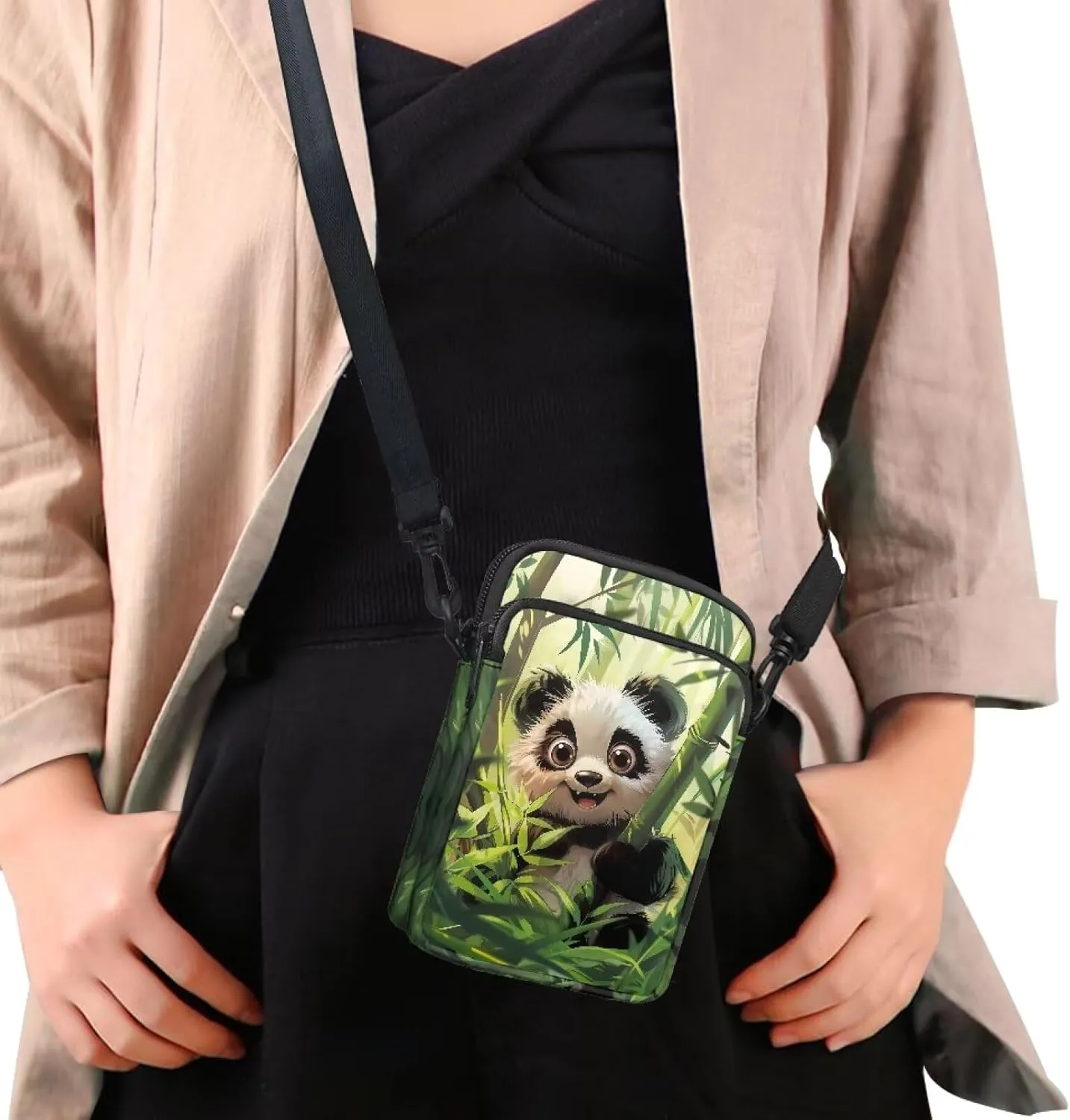 HUGS IDEA Cute Panda Print Small Messenger Bag Casual Shoulder Bag Mini Handbags Phone Bag for Women Crossbody Pouch Satchel Bags
