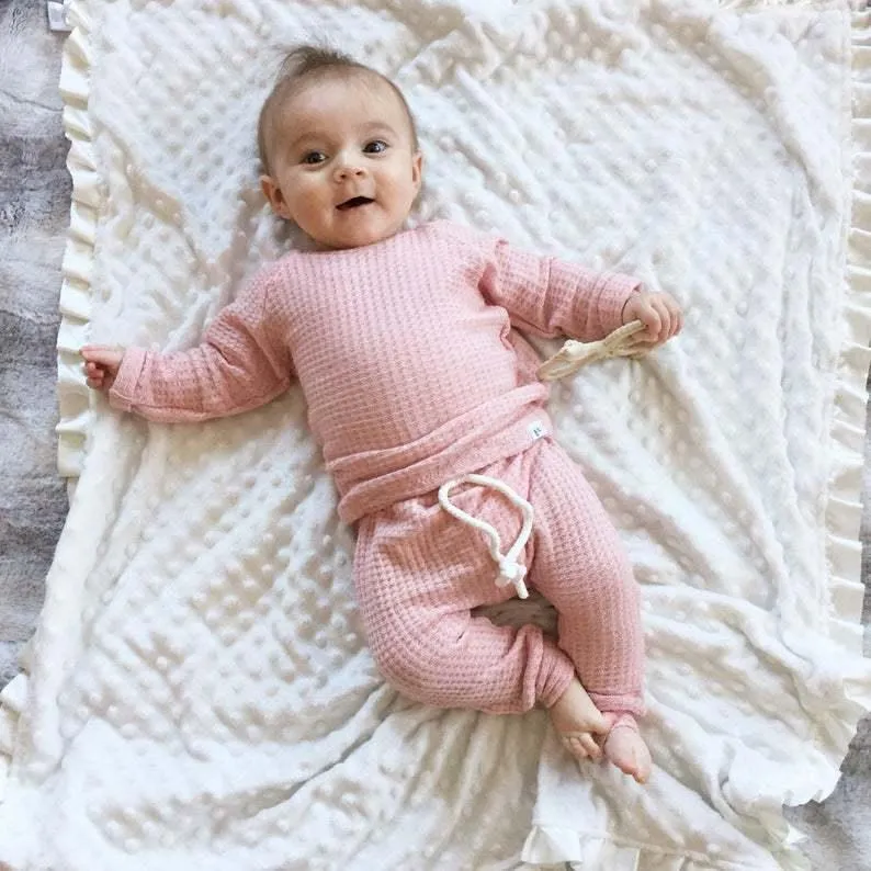 INS Foreign Trade Korean Super Hot Autumn And Winter Infant Waffle Long Sleeve Top And Trousers Suit Children's Loungewear
