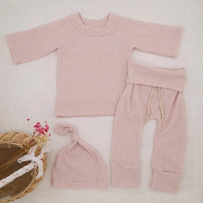 INS Foreign Trade Korean Super Hot Autumn And Winter Infant Waffle Long Sleeve Top And Trousers Suit Children's Loungewear