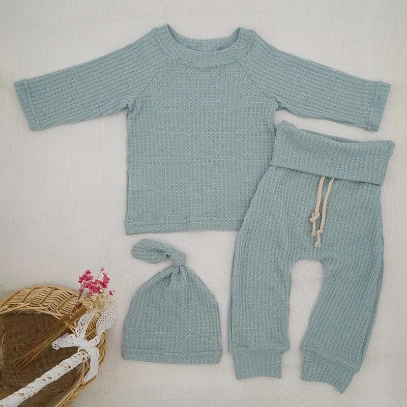 INS Foreign Trade Korean Super Hot Autumn And Winter Infant Waffle Long Sleeve Top And Trousers Suit Children's Loungewear