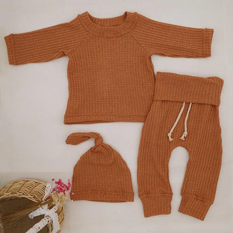 INS Foreign Trade Korean Super Hot Autumn And Winter Infant Waffle Long Sleeve Top And Trousers Suit Children's Loungewear