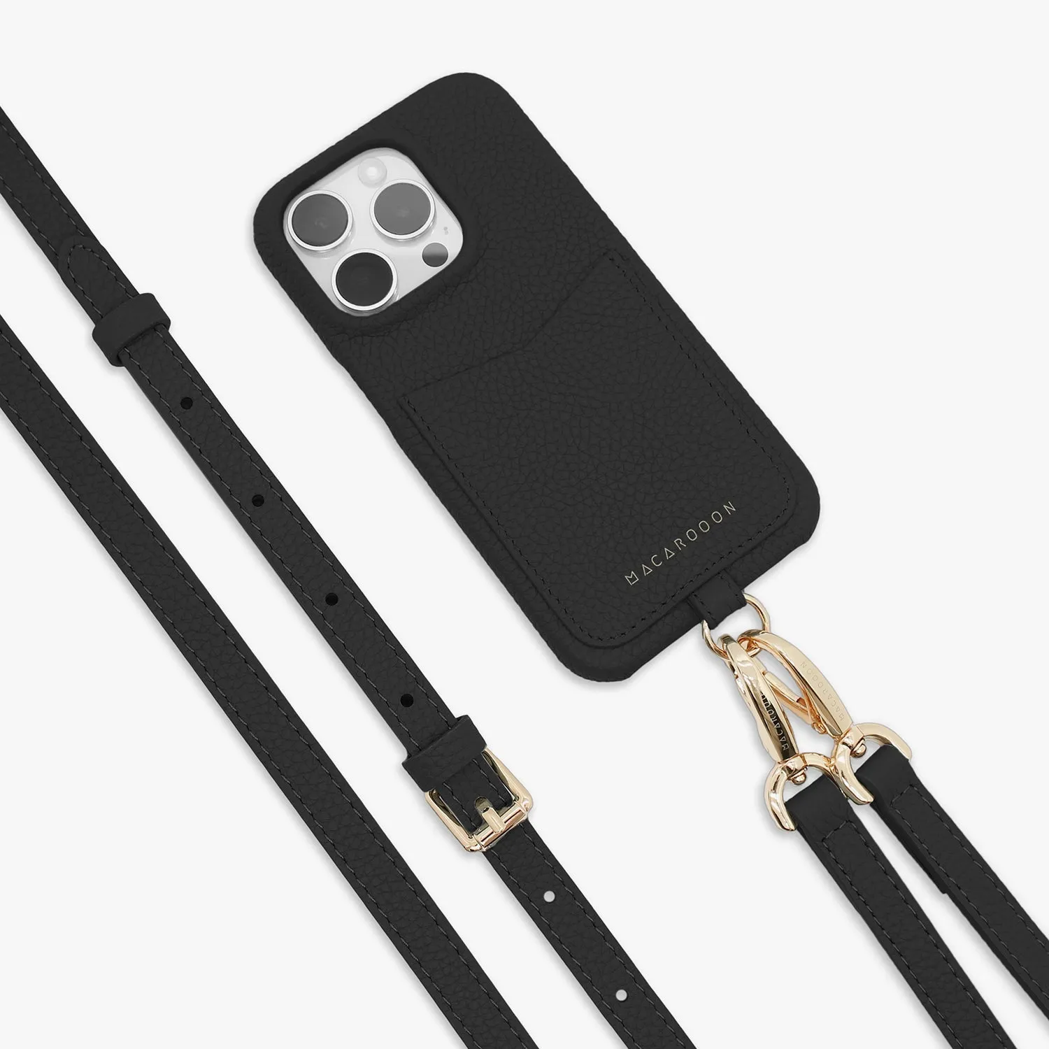 iPhone 15 Pro Max Leather Sling Card Case with Crossbody Leather Strap
