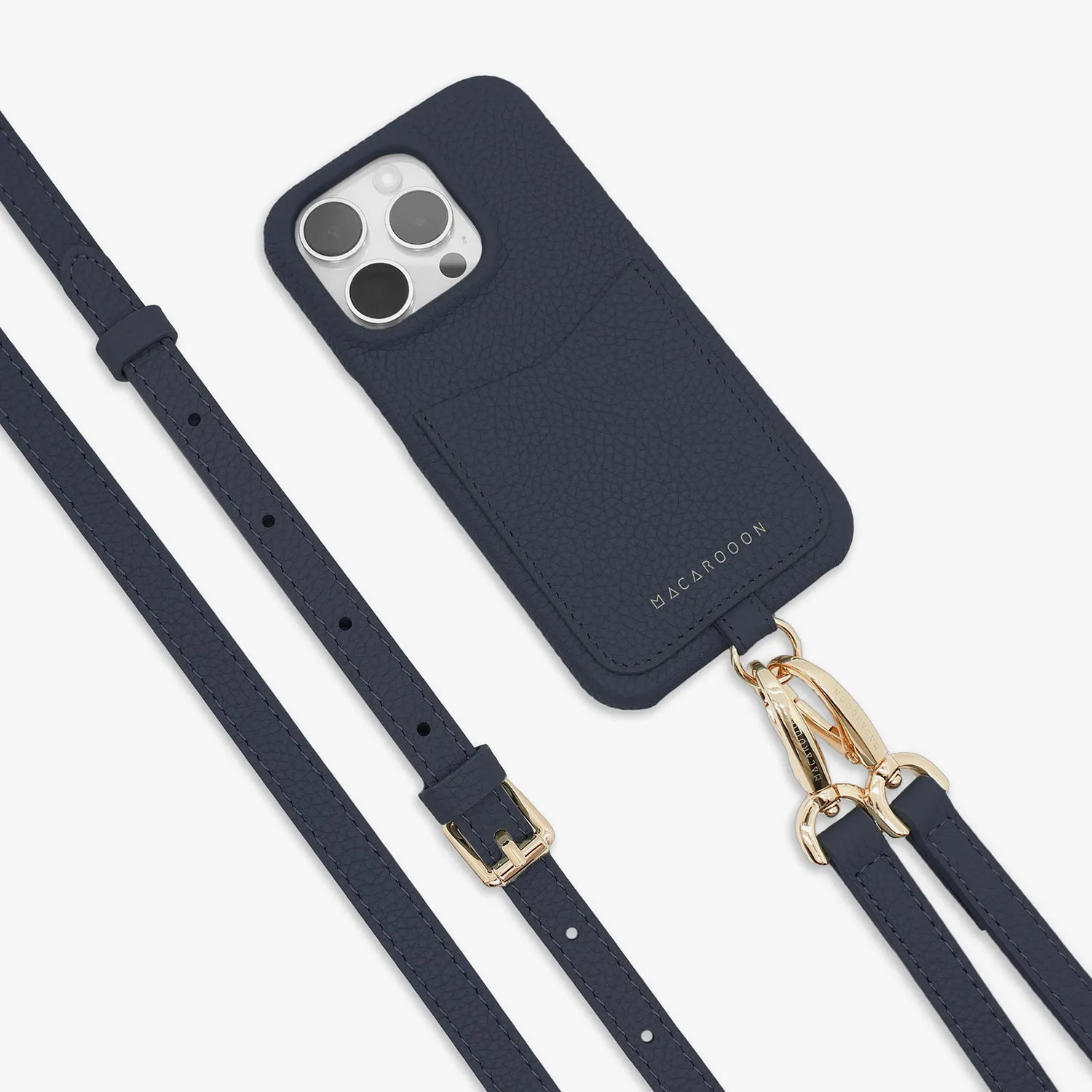iPhone 15 Pro Max Leather Sling Card Case with Crossbody Leather Strap
