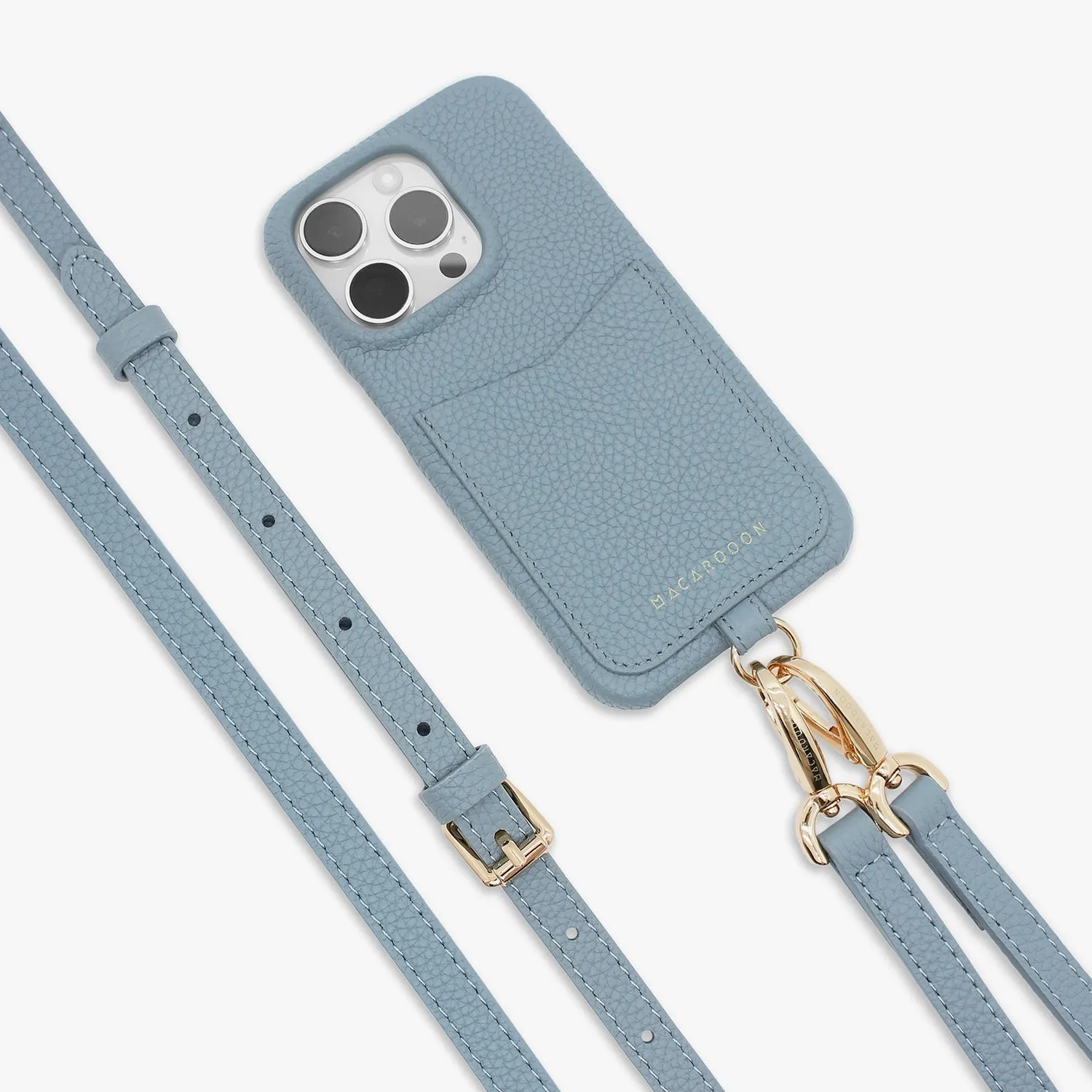iPhone 15 Pro Max Leather Sling Card Case with Crossbody Leather Strap