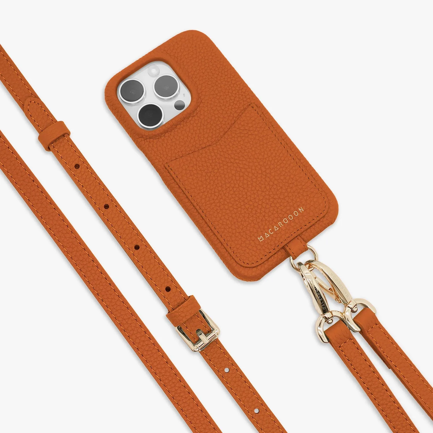 iPhone 15 Pro Max Leather Sling Card Case with Crossbody Leather Strap