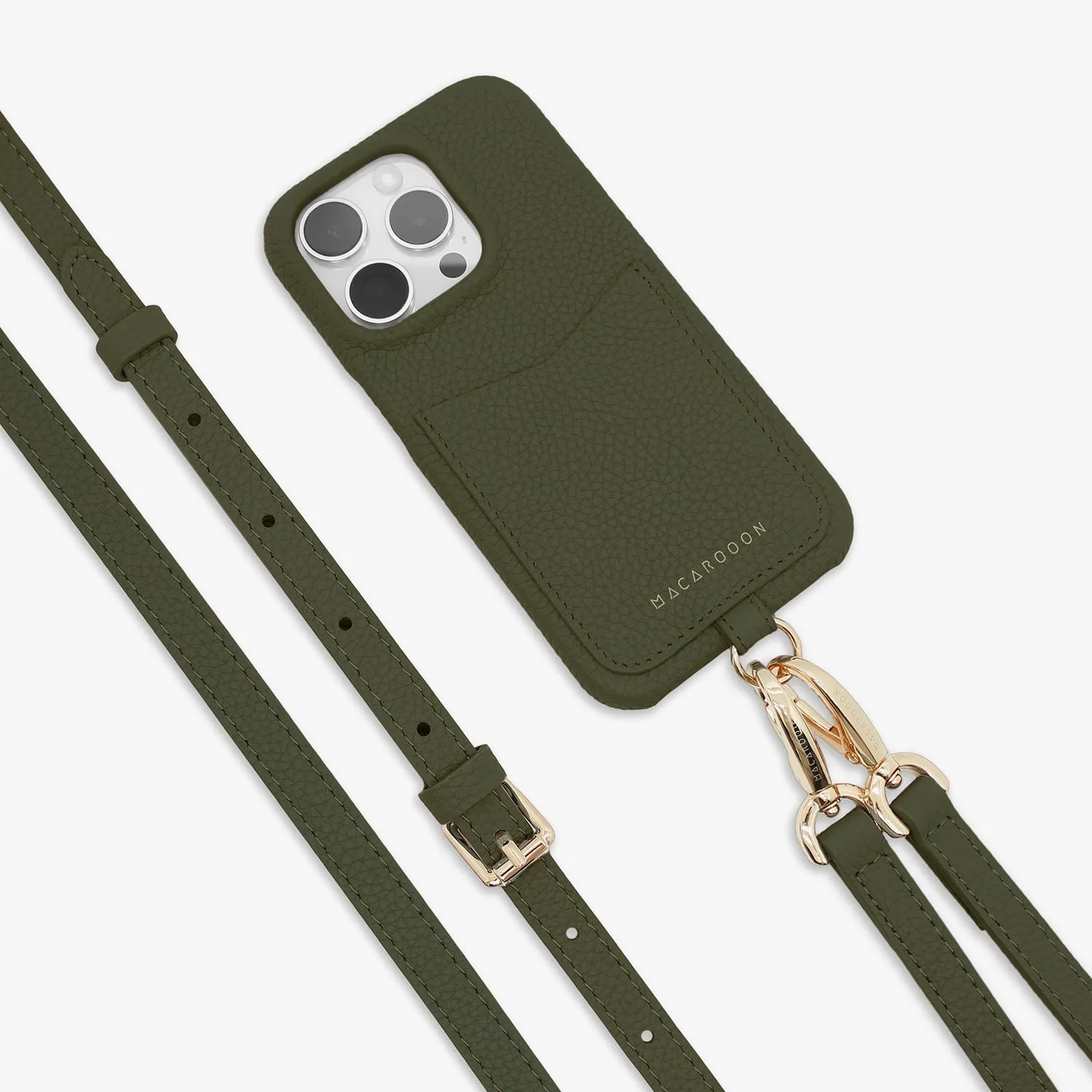 iPhone 15 Pro Max Leather Sling Card Case with Crossbody Leather Strap