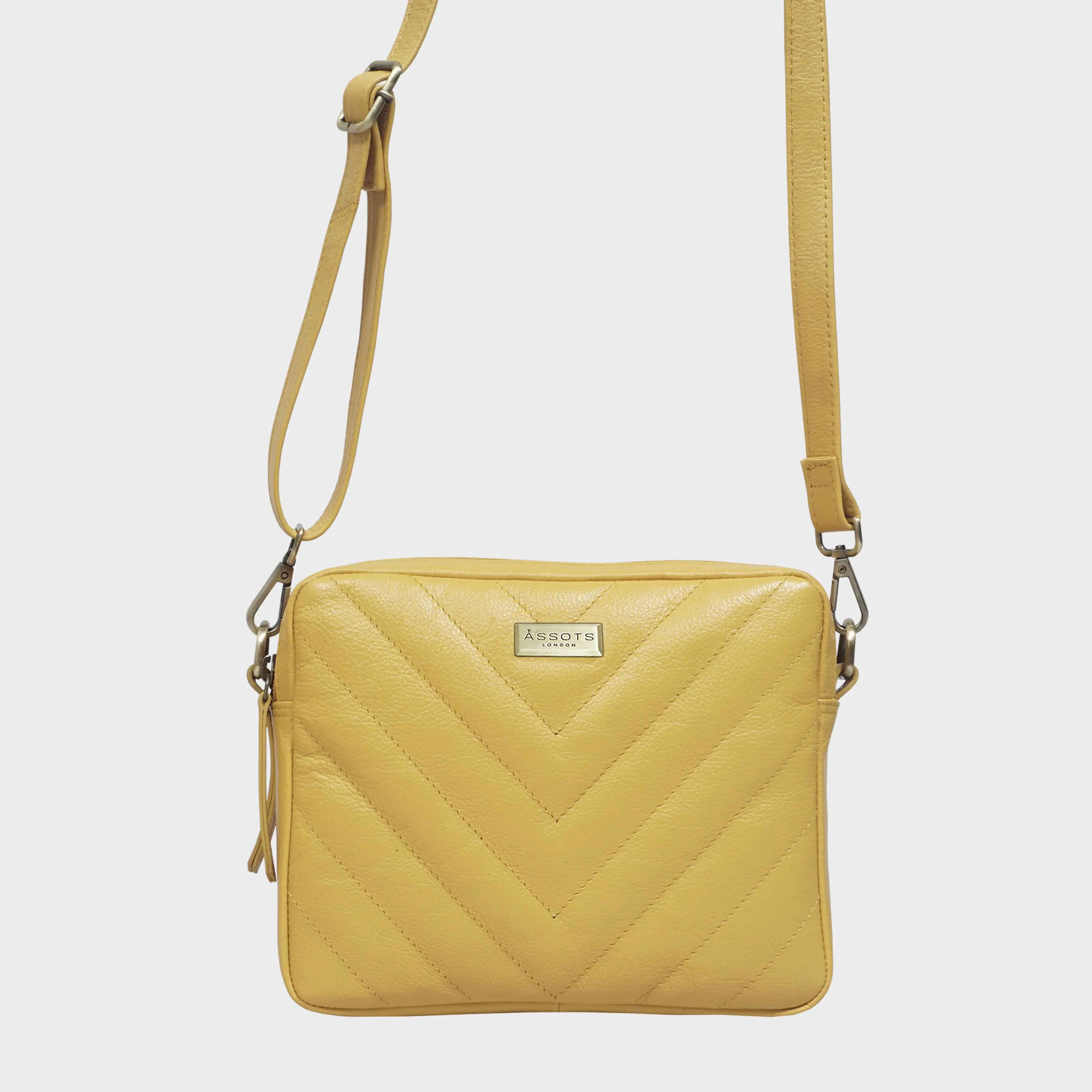 'IRIS' Mustard Quilted Soft Pebble Grain Leather Crossbody Bag
