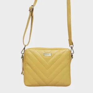 'IRIS' Mustard Quilted Soft Pebble Grain Leather Crossbody Bag