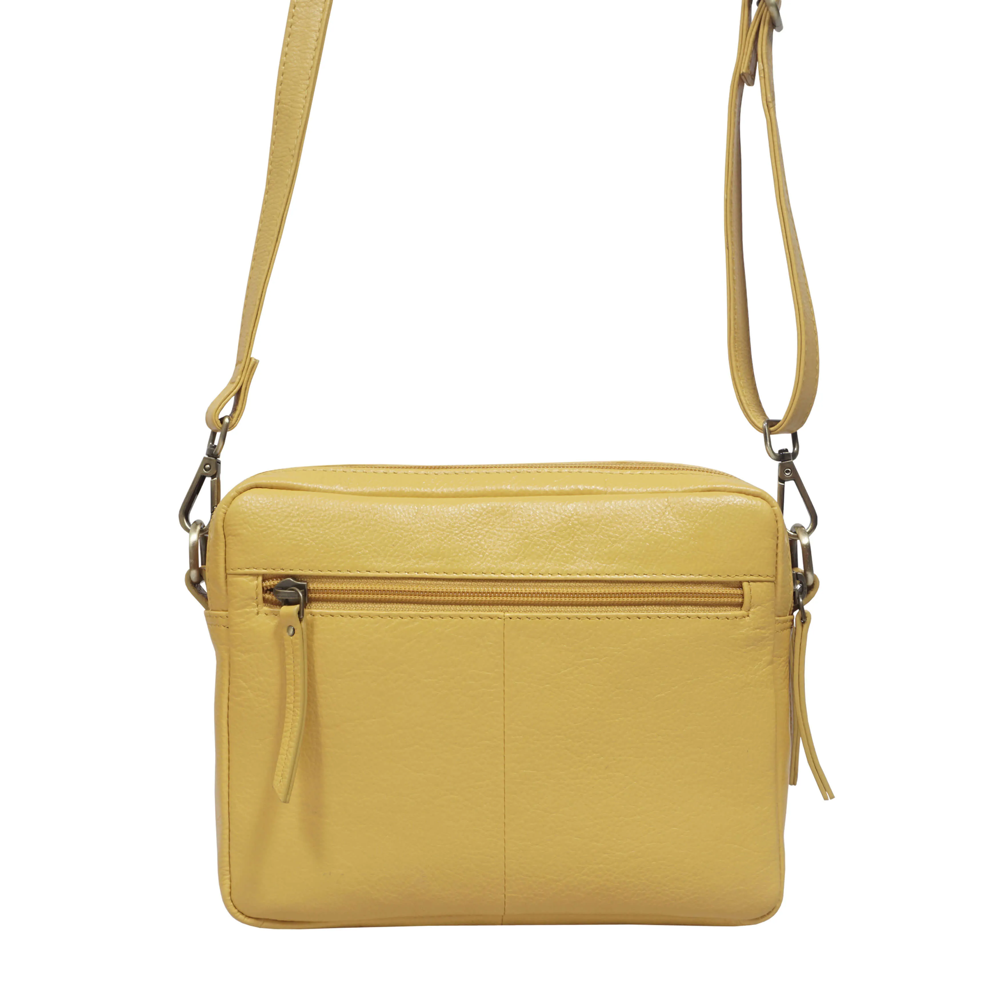 'IRIS' Mustard Quilted Soft Pebble Grain Leather Crossbody Bag
