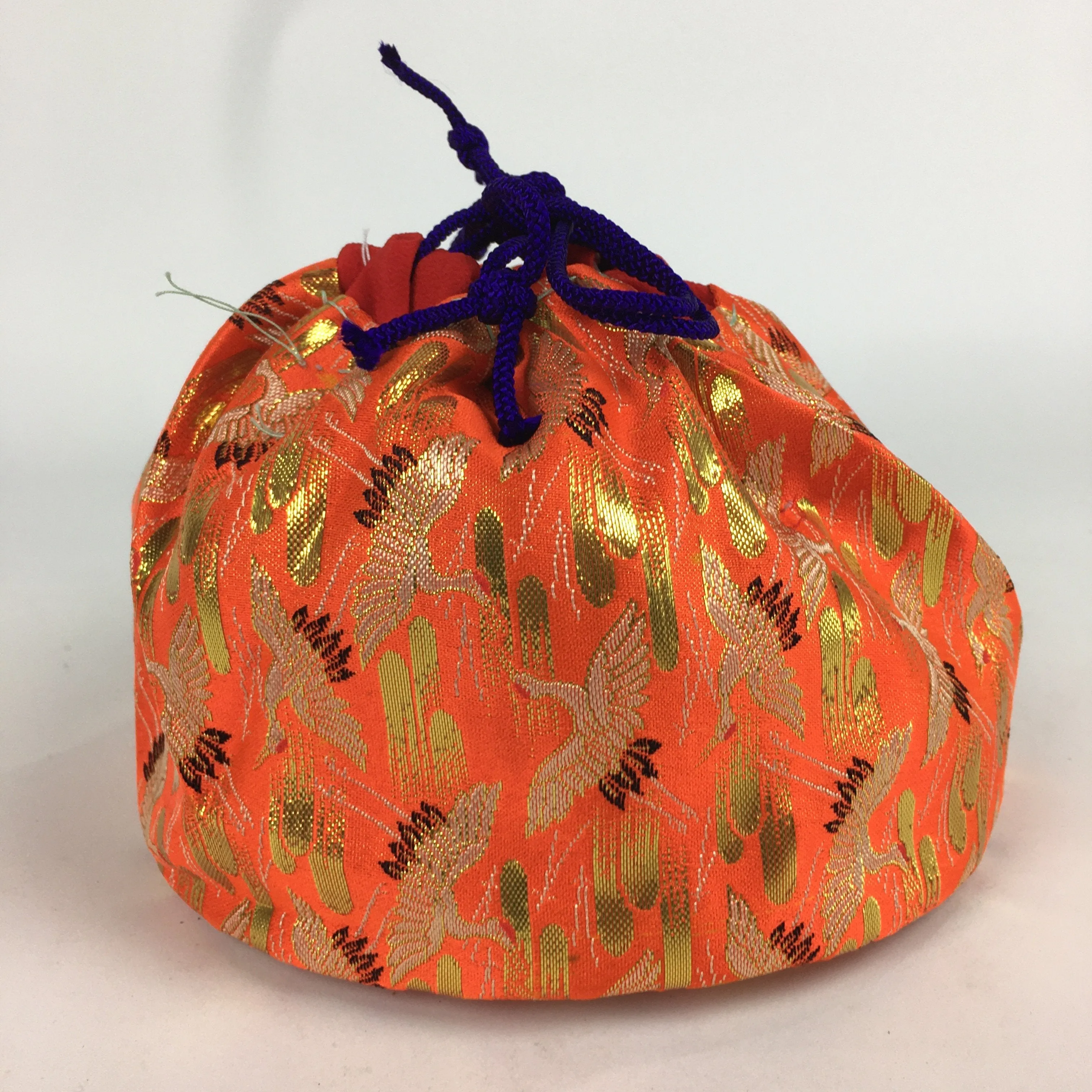 Japanese Cloth Drawstring Bag Vtg Kimono Fabric Pouch Black Kinchaku-Bukuro KB23