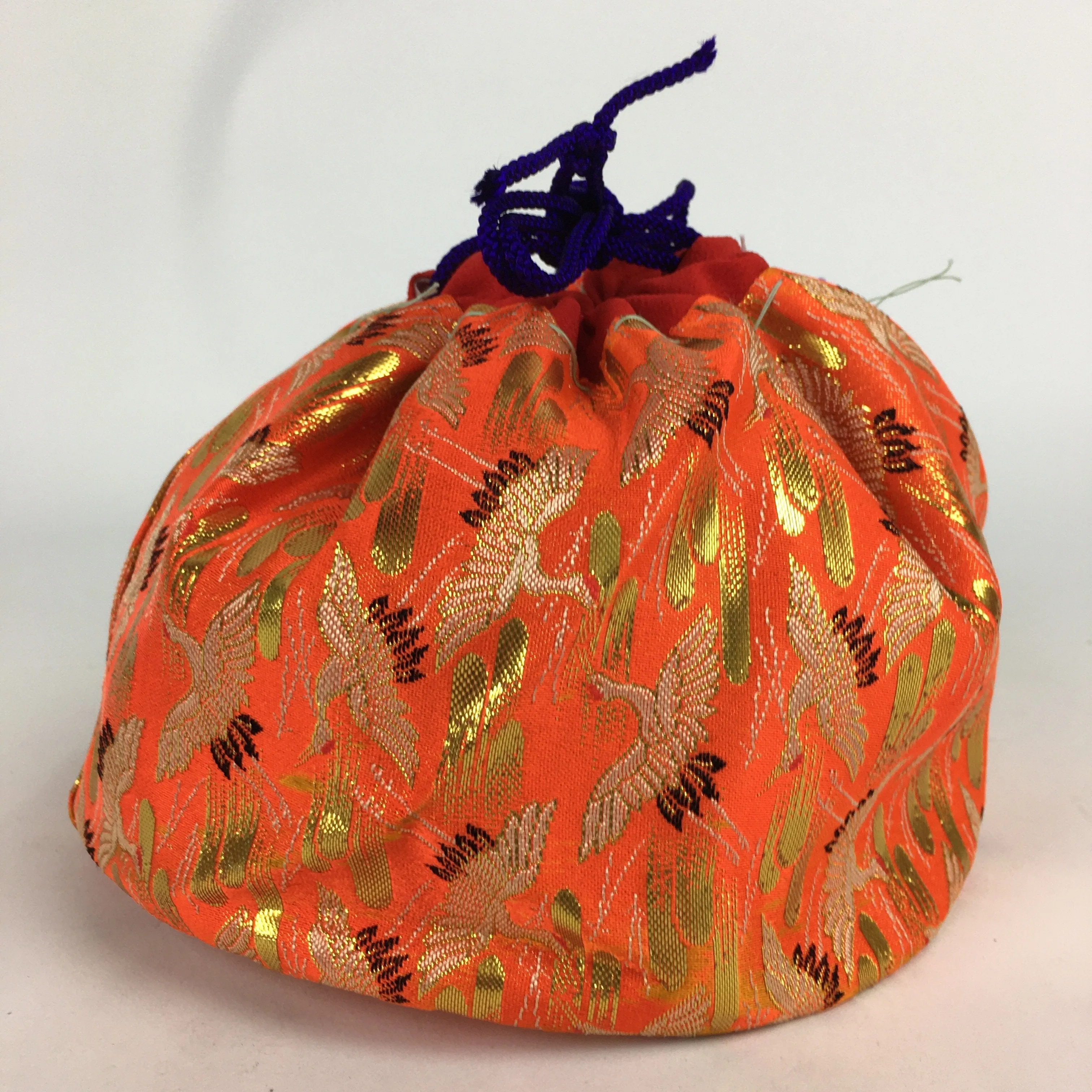 Japanese Cloth Drawstring Bag Vtg Kimono Fabric Pouch Black Kinchaku-Bukuro KB23