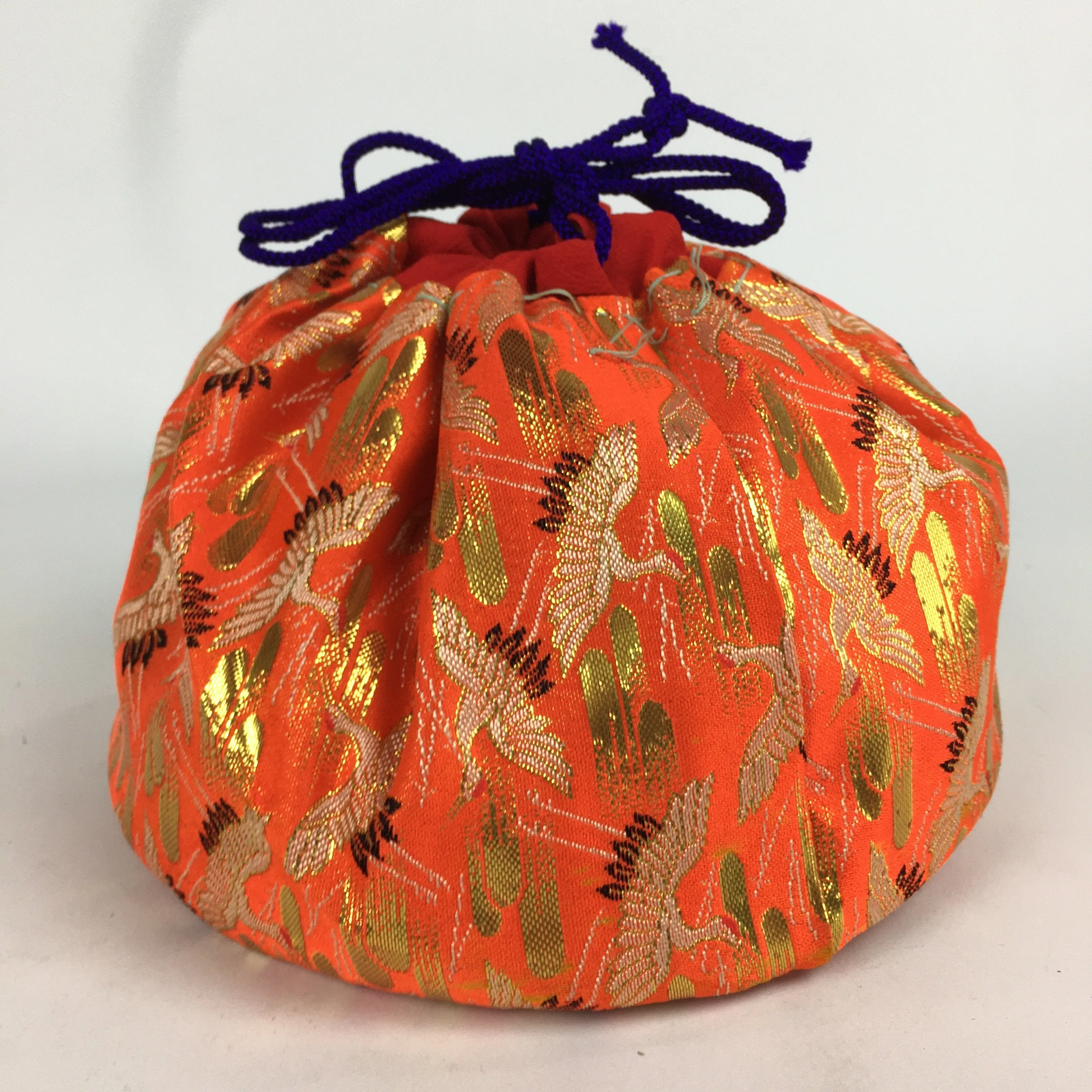 Japanese Cloth Drawstring Bag Vtg Kimono Fabric Pouch Black Kinchaku-Bukuro KB23