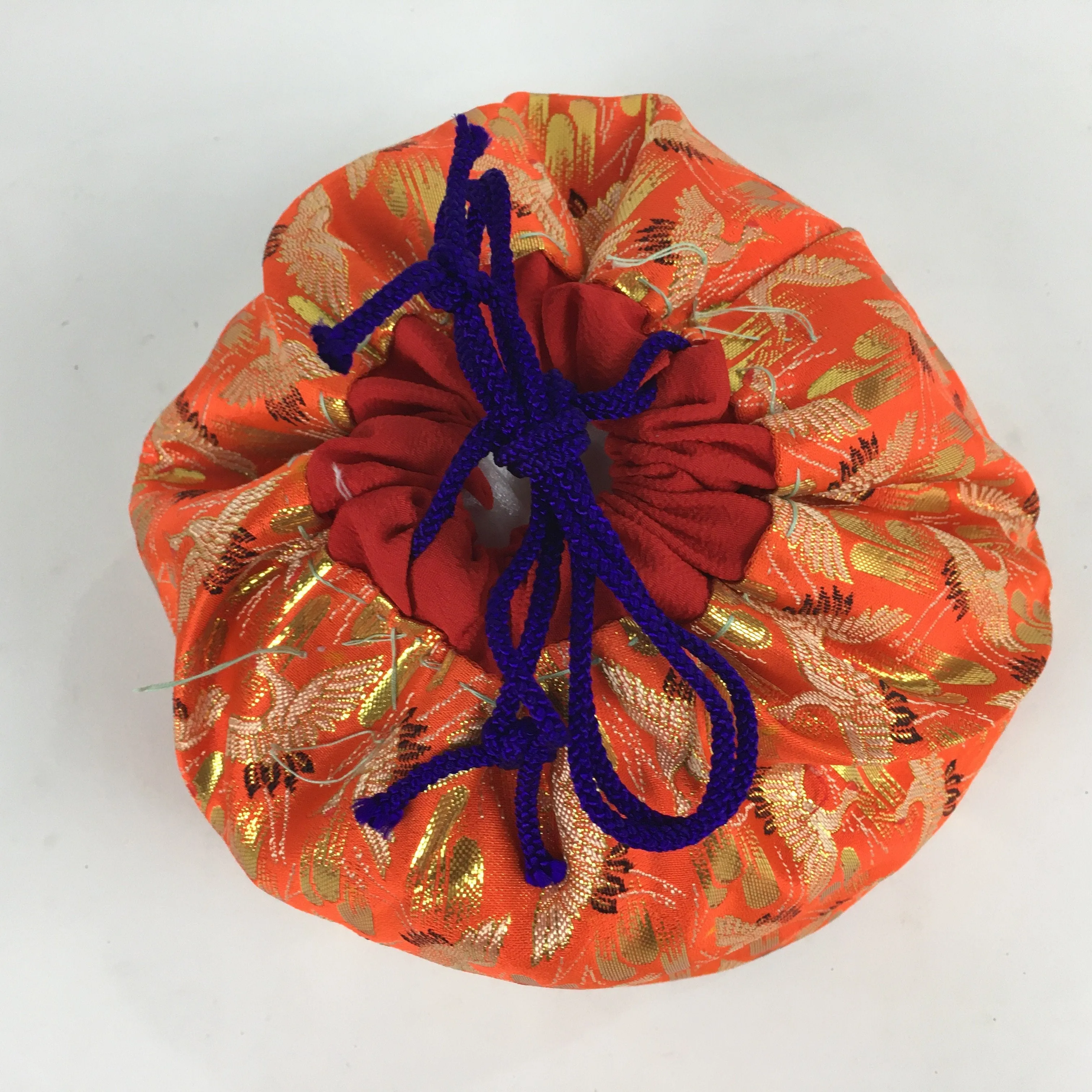 Japanese Cloth Drawstring Bag Vtg Kimono Fabric Pouch Black Kinchaku-Bukuro KB23