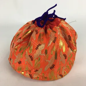 Japanese Cloth Drawstring Bag Vtg Kimono Fabric Pouch Black Kinchaku-Bukuro KB23